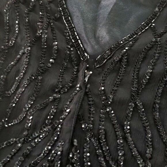 Vintage 1980s Beaded Dress Mark & John by Sam 100% Silk Black Cocktail Medium - Picture 12 of 13